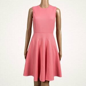 Rebecca Taylor Pink Scuba A-Line Fit & Flare Party Dress 0 Dainty Scallop Trim